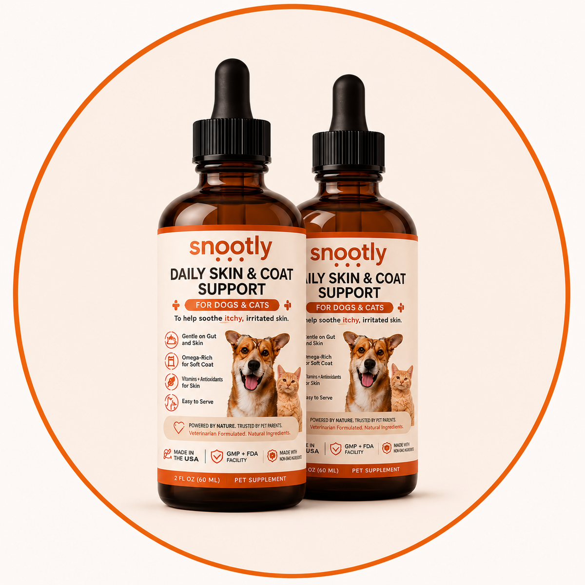Snootly Daily Skin & Coat Support — Drops for Dogs & Cats, 60ml