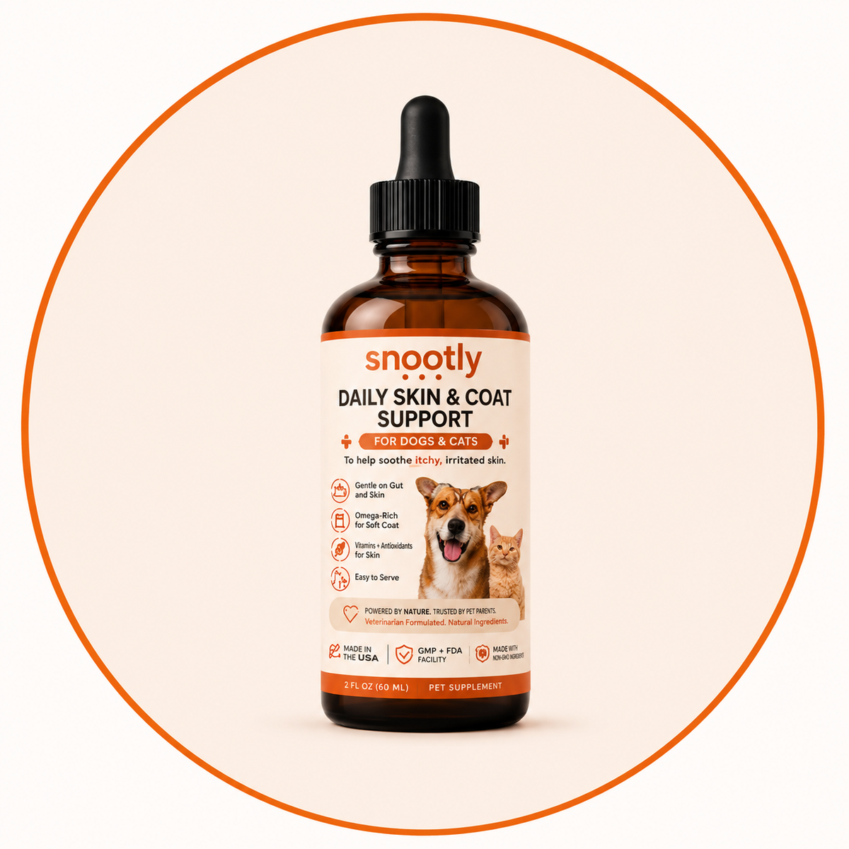 Snootly Daily Skin & Coat Support — Drops for Dogs & Cats, 60ml