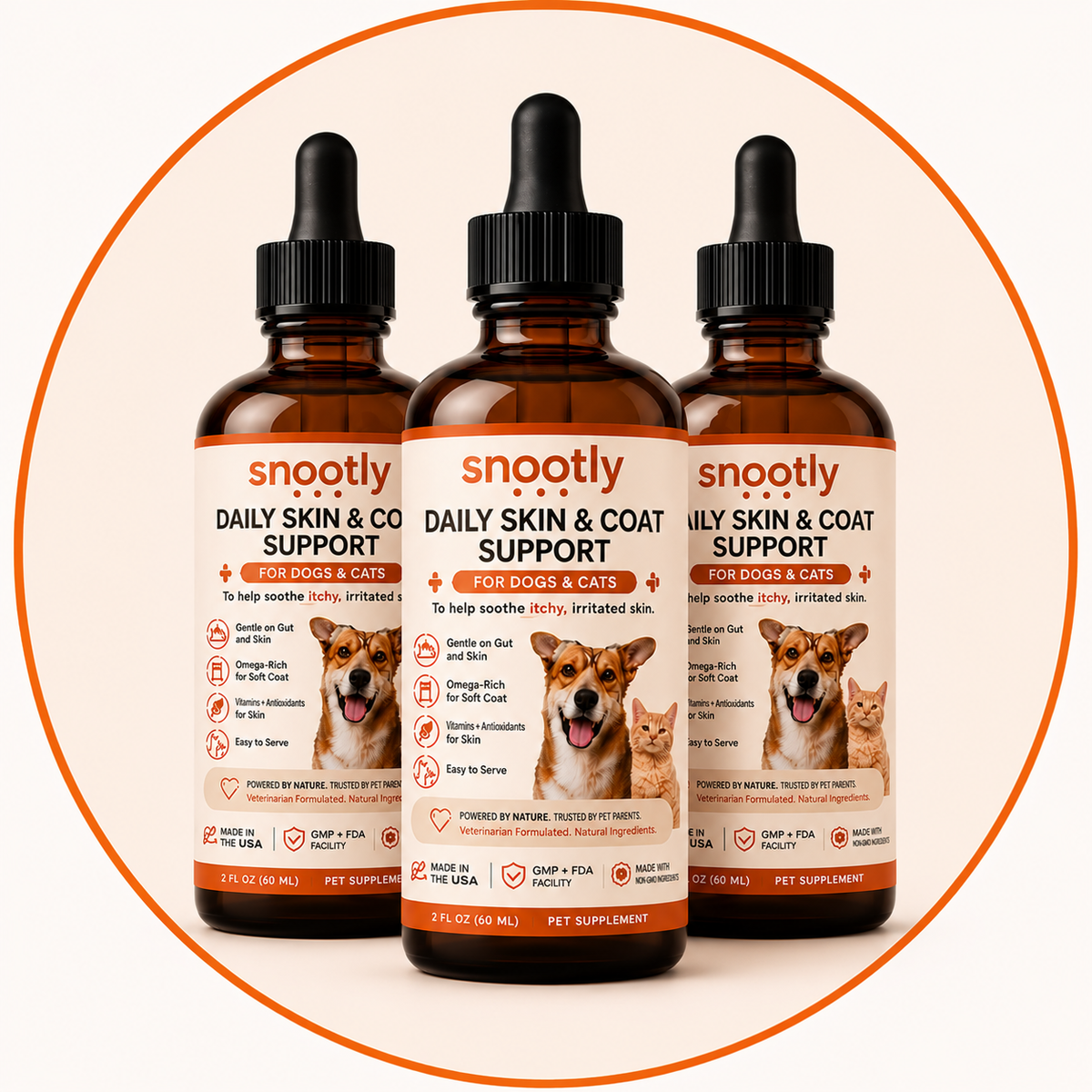 Snootly Daily Skin & Coat Support — Drops for Dogs & Cats, 60ml
